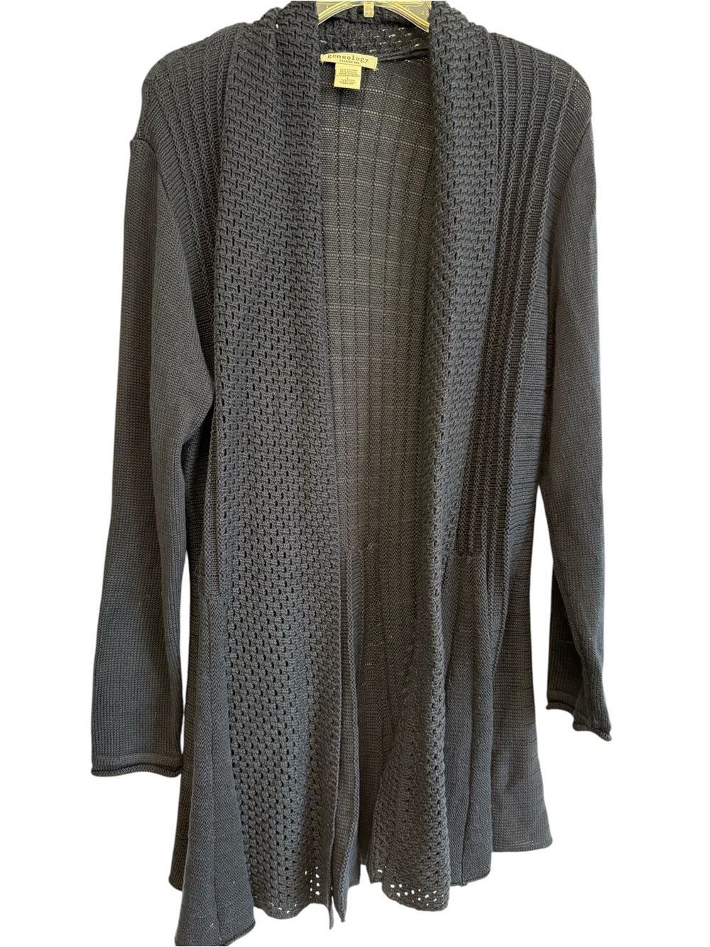 Geneology Blue Open Knit Cardigan SZ L Lightweight Long Sleeve Layering Sweater